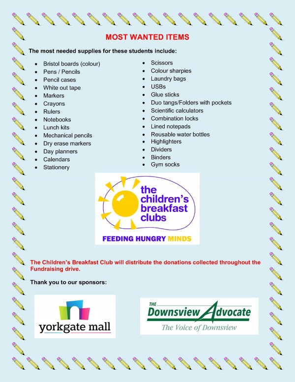 Management Office: School Supplies Drive - Most Needed Items