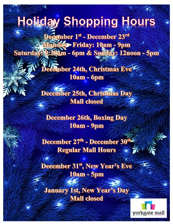 Management Office: Holiday Shopping Hours